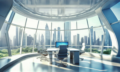 Corporate office with futuristic design, Generative AI