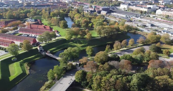 Breathtaking panoramic view of the impregnable Kastellet fortress where its barracks can be seen on a sunny summer day in the Nordic country of Denmark