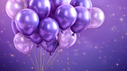 Bunch Of Balloons Lavender Purple Birth Day Celebration Greeting Card Design. Generative AI