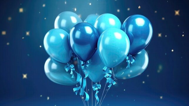 Bunch Of Balloons Sapphire Blue Birth Day Celebration Greeting Card Design. Generative AI