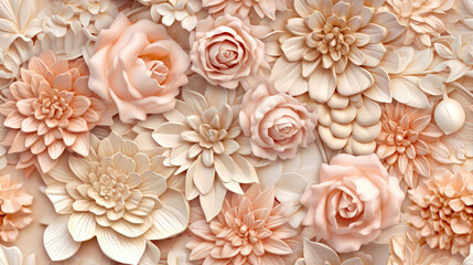 Beautiful Golden Beige Blush Soft Pink Ivory Gilding Flowers Seamless Tile. Generative AI