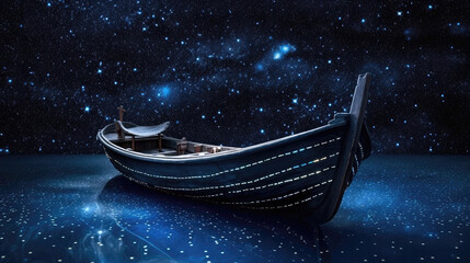 Boat With A Starry Background In The Style Of Book Art Installations. Generative AI