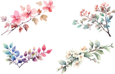 Colorful leaf branch collection with leaves and flowers