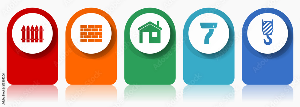 Fototapete home building icon set, flat design miscellaneous colorful icons such as fence, brick wall, home, gu