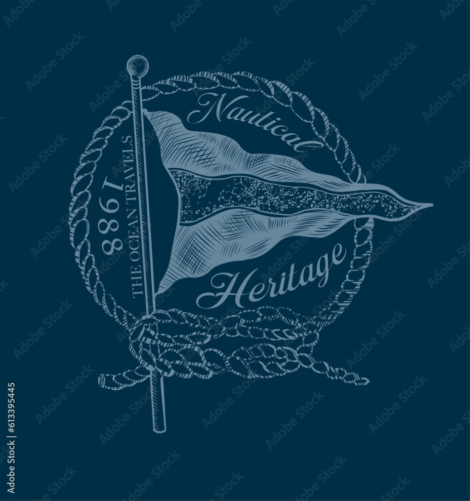 Sticker vintage east coast yachting ocean sailing grunge vector print for boy t shirt