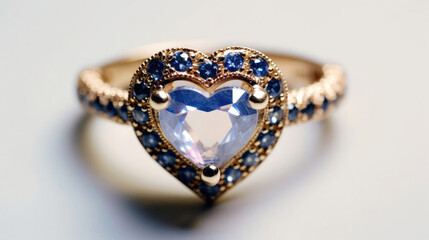Romantic Style Heartshaped Sapphire Ring Romantic Symbol Of Love White Background. Generative AI