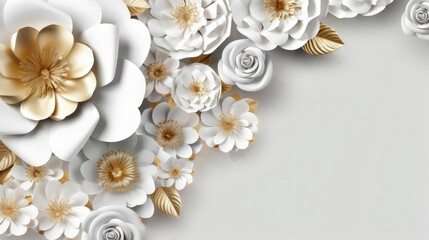 Fototapeta na wymiar A Background With Gilding Flowers White Greeting Card Design. Generative AI