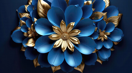 A Background With Gilding Flowers Sapphire Blue Greeting Card Design. Generative AI