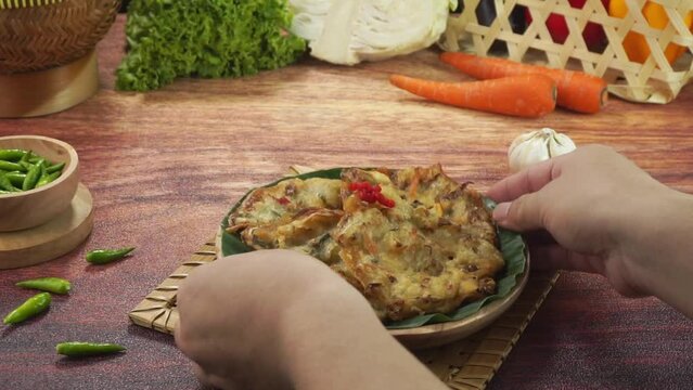 Vegetables Fried or Bakwan goreng or Bala bala is a traditional food from Indonesia