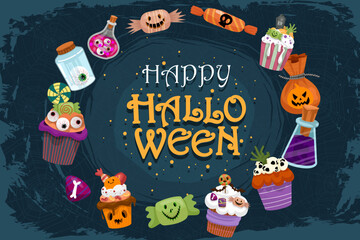 Fototapeta premium Happy Halloween (trick or treat) Poster for invitation for designer create banner or web page