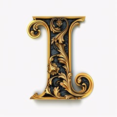 Gothic font letter i with black and gold trimming