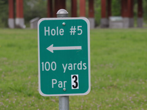Disc Golf 5 par sign in green