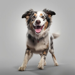 Indie dog, happy, playful, full body, jump, looking into camera