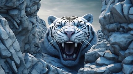 HD wallpaper: 3D Funny Face, lava digital wallpaper, white tigers, blue, background, Generative AI