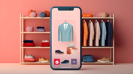 Obraz na płótnie Canvas online shop mobile app of wardrobe with shelves created with Generative AI