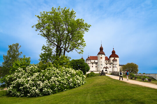 Summer view of the Swedish Baroque castle Lacko castle on Lake Vanern in Lidkoping municipality.