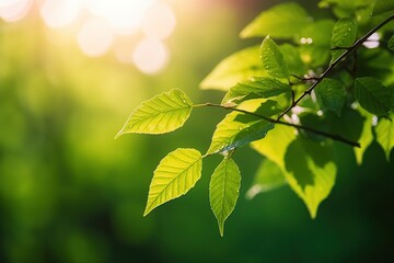 Fototapeta na wymiar Fresh green leaves in forest. Generative AI