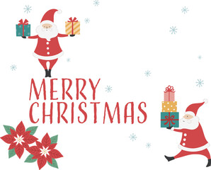 プレゼントを運ぶミニサンタのイラストとクリスマスタイトル