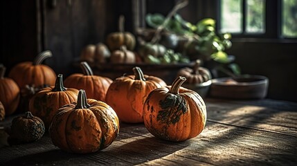 Autumn thanksgiving pumpkins. Generative AI