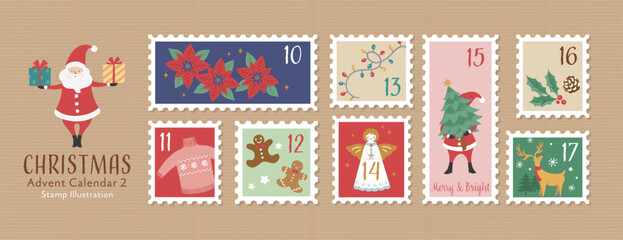 切手風アドベントカレンダーのイラスト-2