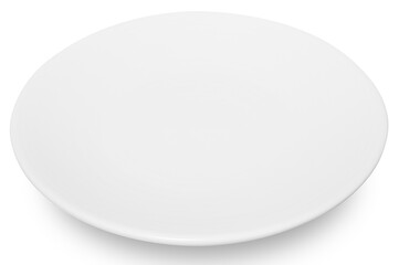 White circle ceramics plate isolated on white background.
