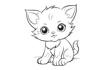 Kids Coloring Pages, Cute Cat Coloring Pages, Cat Character Vector Illustration 
