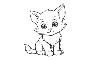 Kids Coloring Pages, Cute Cat Coloring Pages, Cat Character Vector Illustration 