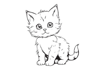 Kids Coloring Pages, Cute Cat Coloring Pages, Cat Character Vector Illustration 