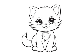 Kids Coloring Pages, Cute Cat Coloring Pages, Cat Character Vector Illustration 