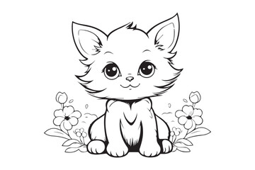 Kids Coloring Pages, Cute Cat Coloring Pages, Cat Character Vector Illustration 