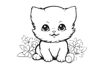 Kids Coloring Pages, Cute Cat Coloring Pages, Cat Character Vector Illustration 