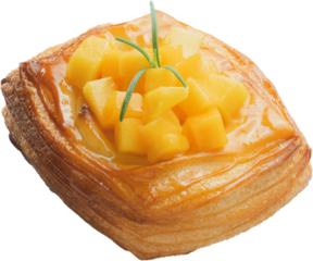 different kind of freshly baked danish with different fruit topping