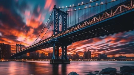 Foto op Plexiglas HD wallpaper: lighting, usa, united states, new york, manhattan bridge, dusk,  © MUCHIB