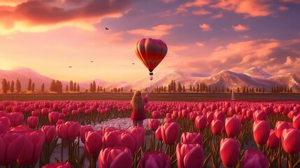 HD wallpaper: pink tulips, love, sunset, heart, girl, romantic, balloon, outdoors, 