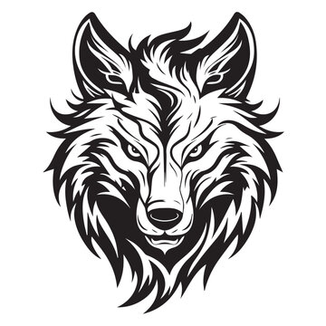 A wolf head flat logo illustration on transparent background. 2d illustration in cartoon. doodle style
