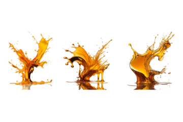 Oil splash, apple juice, Oil, orange or lemon juice splashes, liquid yellow drink streams with drops. Fruit beverage elements for advertising or package design. Fresh splashing and flowing jets.