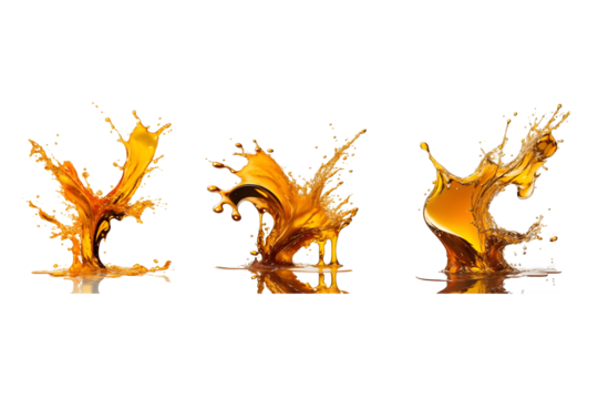 Oil splash, apple juice, Oil, orange or lemon juice splashes, liquid yellow drink streams with drops. Fruit beverage elements for advertising or package design. Fresh splashing and flowing jets.