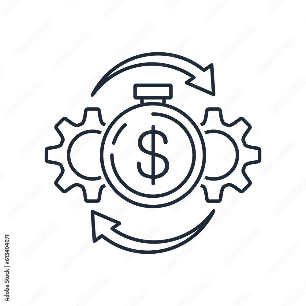 Poster financial stopwatch and moving process. financial efficiency, optimization.vector linear icon isolat