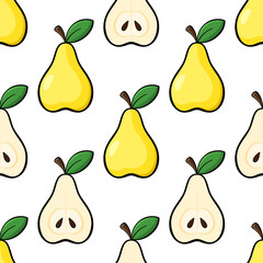 Pears vector seamless pattern. Yellow and beige vector flat elements on white background. Best for textile, wallpapers, home decoration, wrapping paper, package and web design.