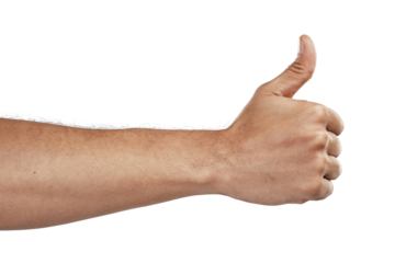 Hand, thumbs up and emoji, agreement and feedback with like, yes and ok isolated on transparent png background. Sign, gesture and vote, person with review and support, goals and win with success