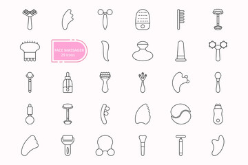 Face massager line icon set. The concept of cosmetology, beauty and youth.