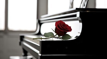 HD wallpaper: shallow focus photography of red rose on white and black piano, 