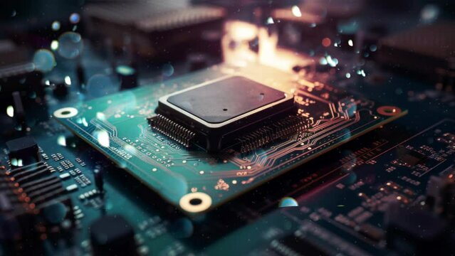 Unveil the vibrant interplay between a super-chip circuit board and a quantum computing realm in our stunning video - reworked generative AI