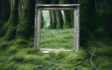 The mirror in the jungles in the morning. Generative AI.