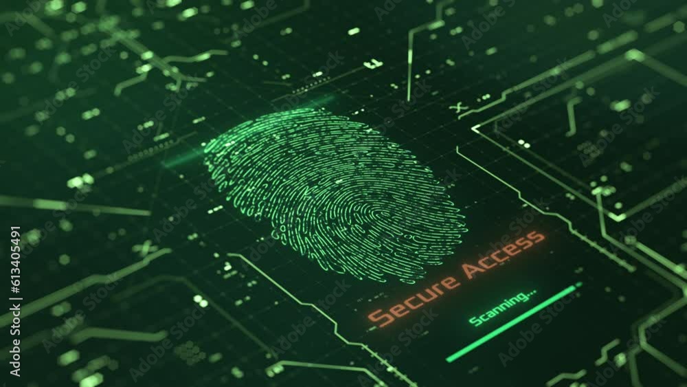 Poster fingerprint scanner, futuristic interface, concept of cyber security, secure access (3d render)
