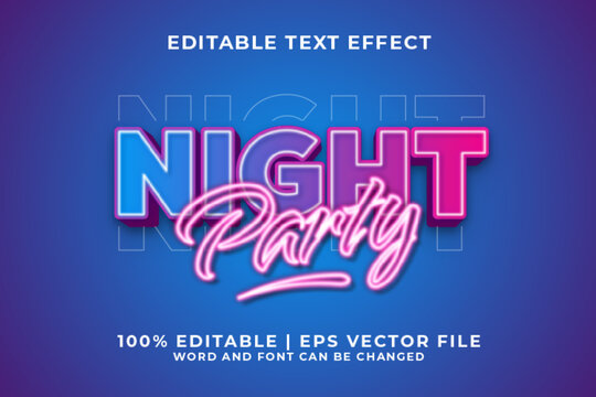 Night Party 3d Editable Text Effect Neon Style Premium Vector