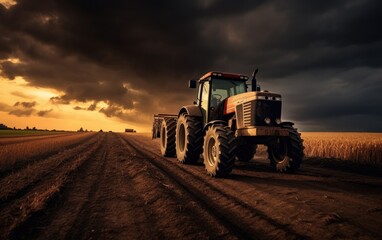 Fototapeta premium Tractor on the field for agriculture. Generative AI.