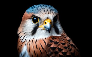 Red tailed hawk in the black background. Generative AI.