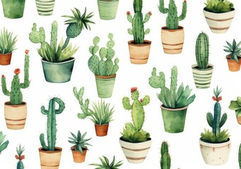 Seamless collection of cactus plants. Generative AI.