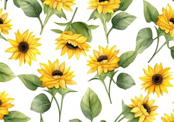 Watercolor of sunflowers on white. Generative AI.